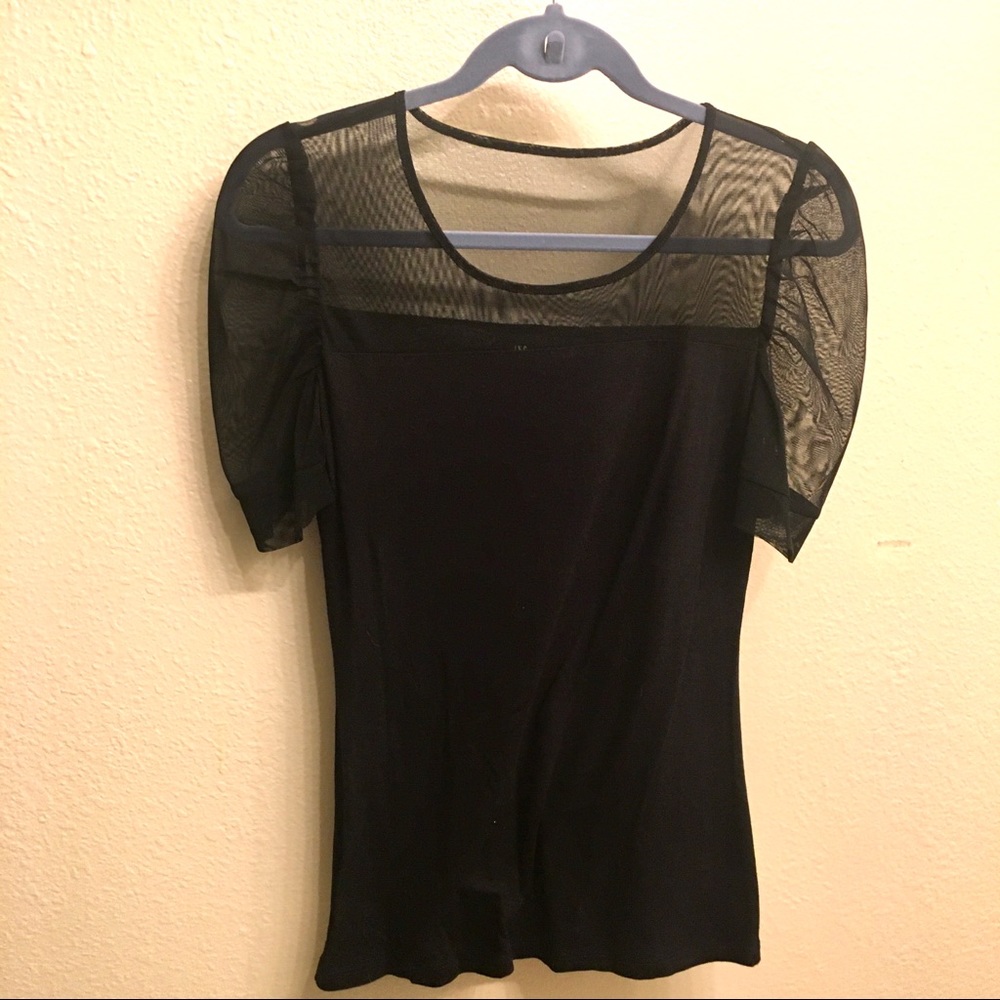 NWT! INC Black Top w/Sheer Mesh Bodice & Sleeves